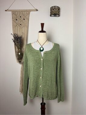 Coldwater Creek Sage Green Knit Button-Front Cardigan